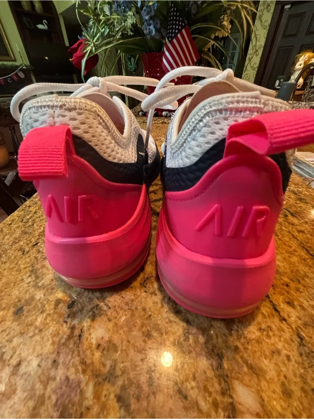 Nike White Mesh Sneakers with Pink Tabs & Yellow Lace Loops